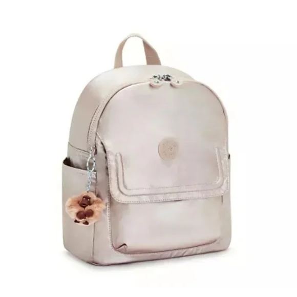 KIPLING BACKPACK METALLIC GOLD ROSE Matta Up Bag Medium NEW - Picture 3 of 15